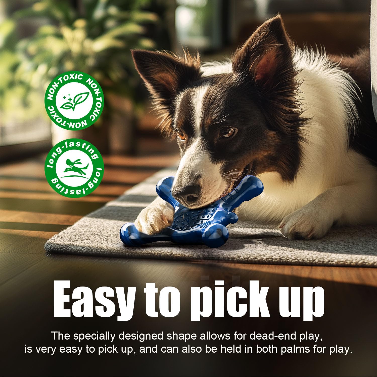 Ouilter jouet interactif bleu pour chiens moyens et grands, stimule l'activité et occupe l'animal.