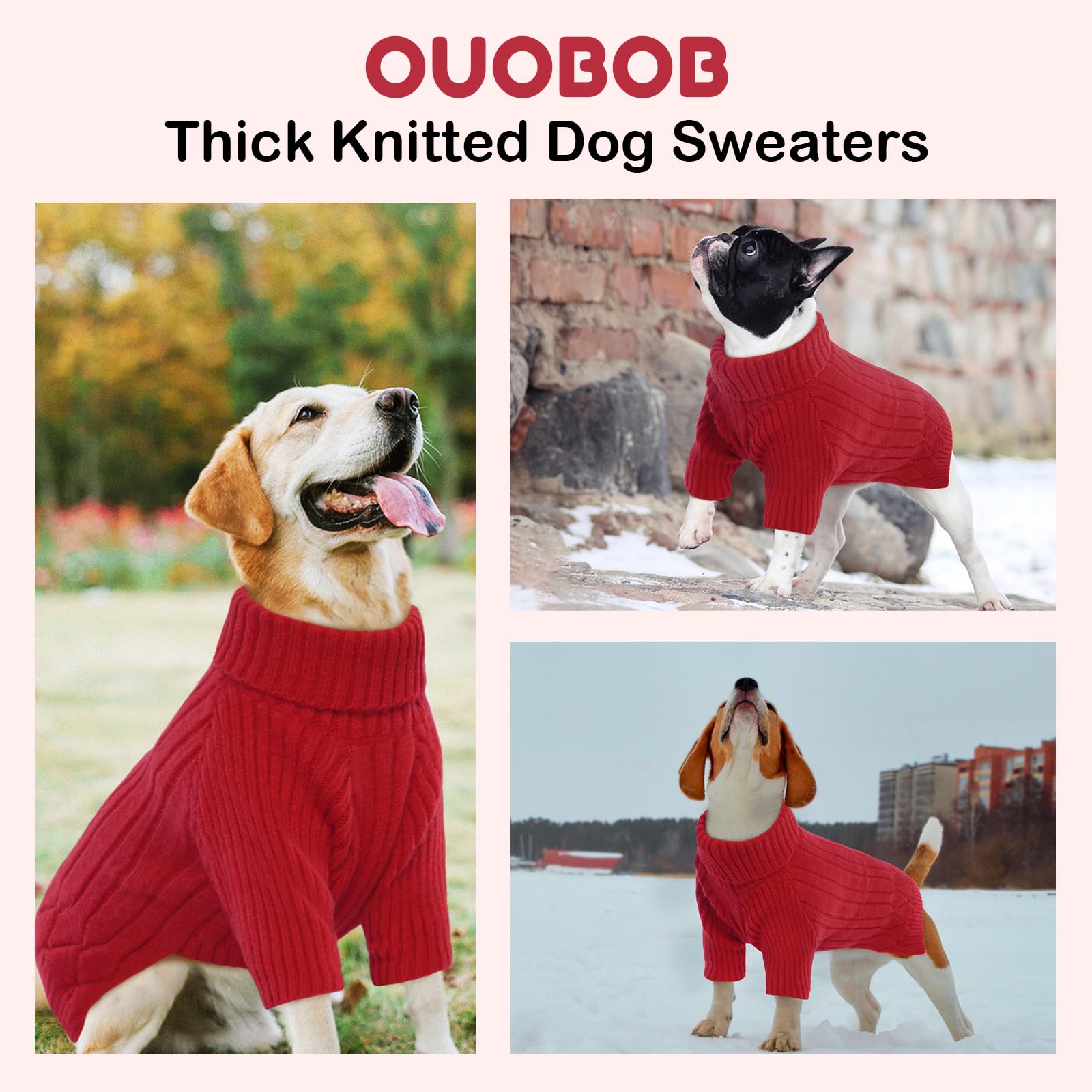 Pull OUOBOB Saint-Bernard rouge xxxl, idéal pour l'hiver et sorties quotidiennes.