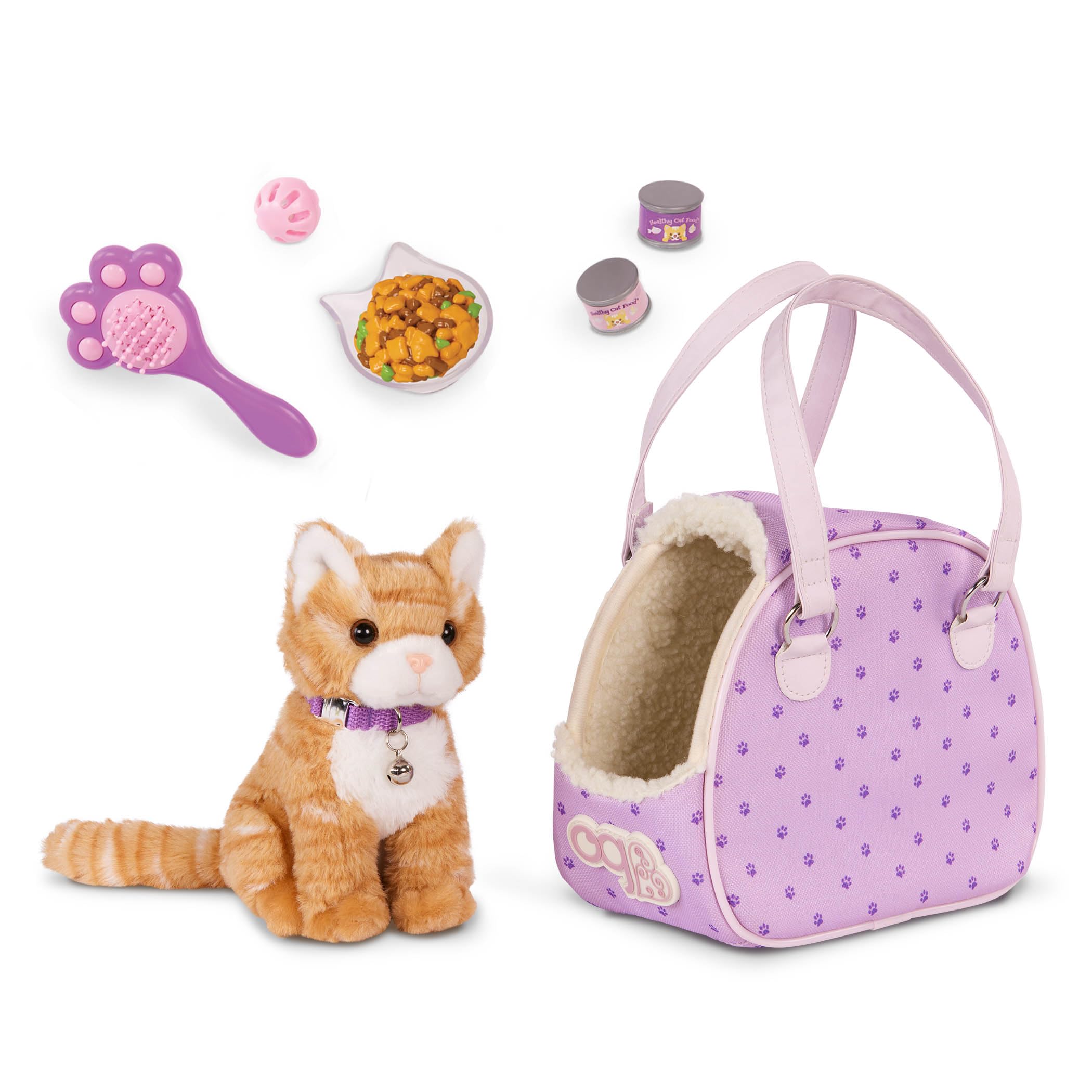 Our Generation porte-chat peluche orange doux, pratique pour voyager avec votre poupée.