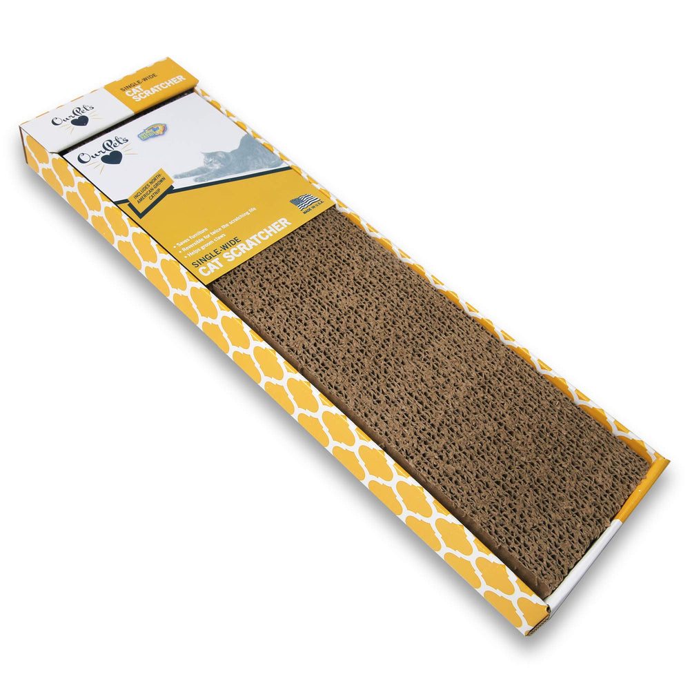 Grattoir Our Pets – ligne droite, surface interactive pour chat actif.