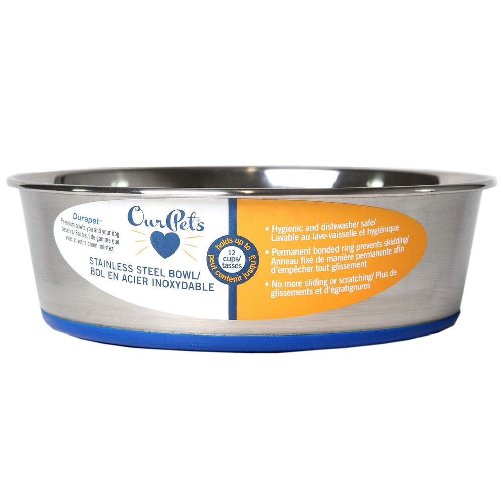 Bol Our Pets DuraPet en acier inoxydable avec fond anti-glisse pour repas stable.