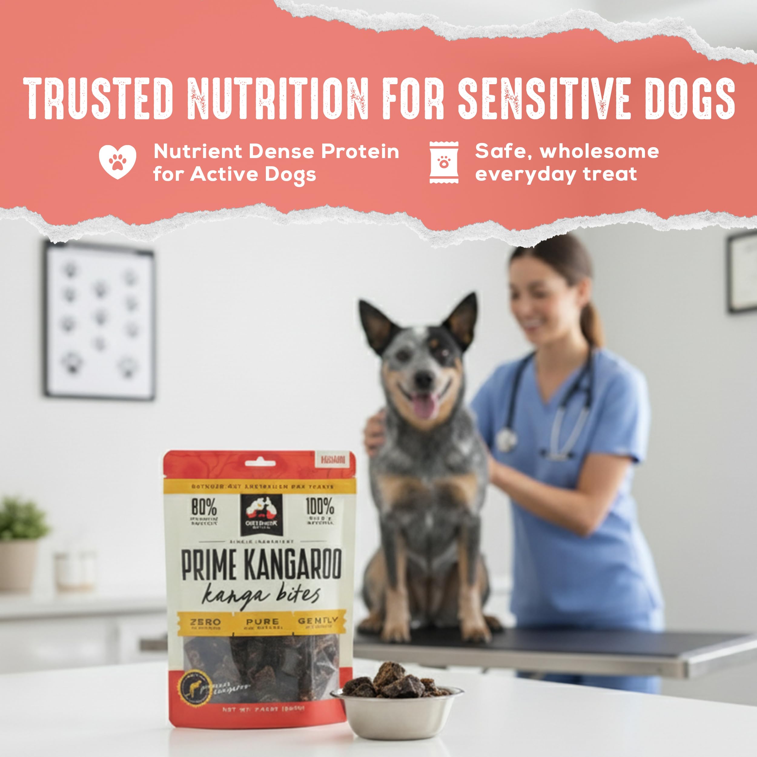 Cadeau/occasion avec les bouchées Outback Bones Prime Kangaroo Jerky.