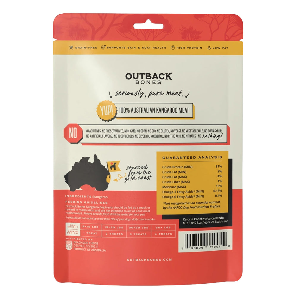 Portion pratique Outback Bones Prime Kangaroo Jerky pour entraînement.