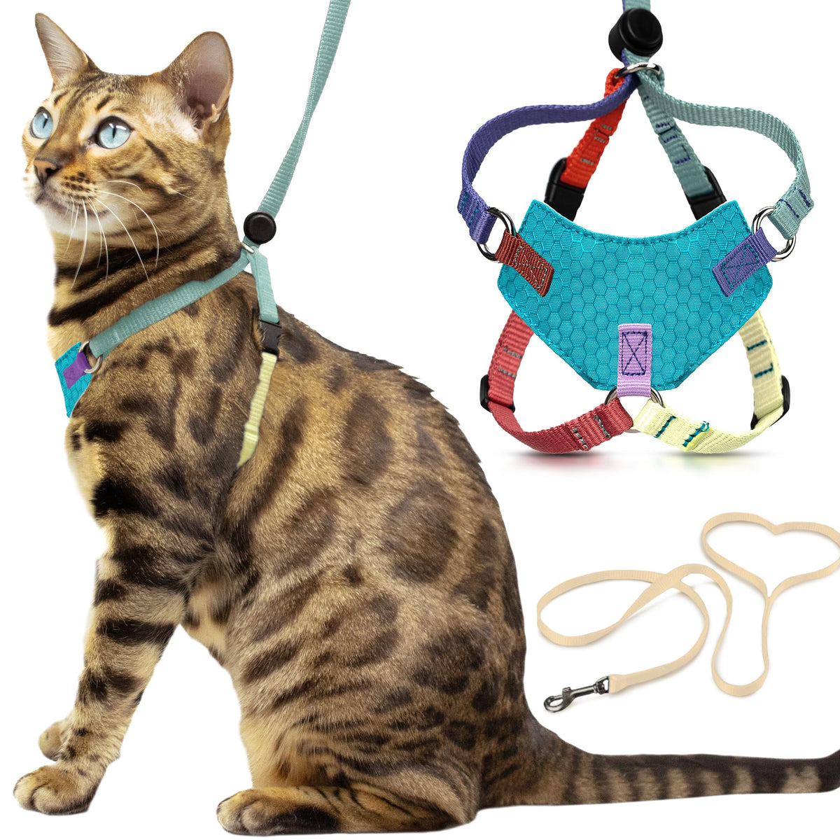 Harnais Houdini OutdoorBengal anti-fuite, sécurité renforcée pour chats explorateurs.