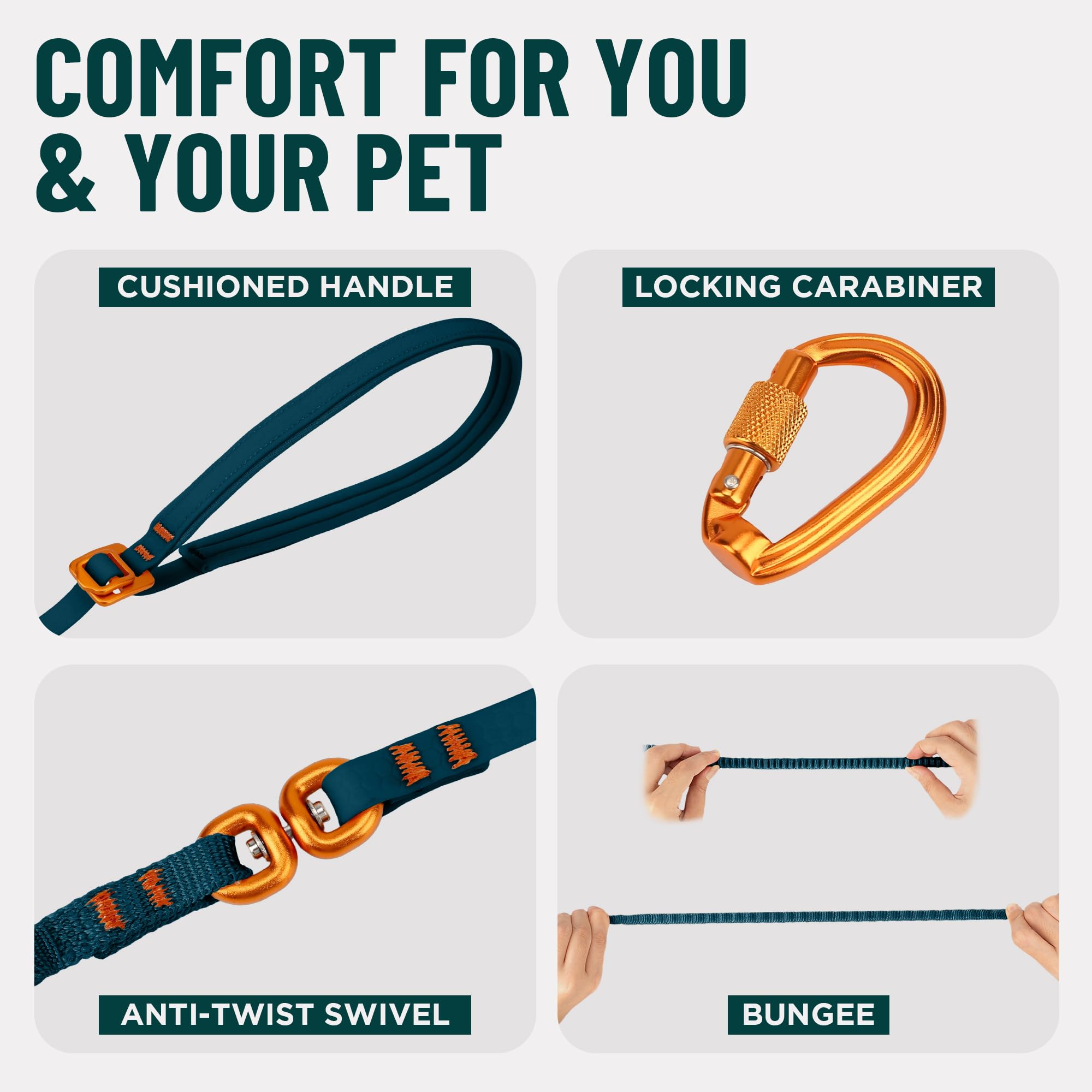 OutdoorBengal Kushma – bungee intégré pour protéger l’animal lors des mouvements brusques.