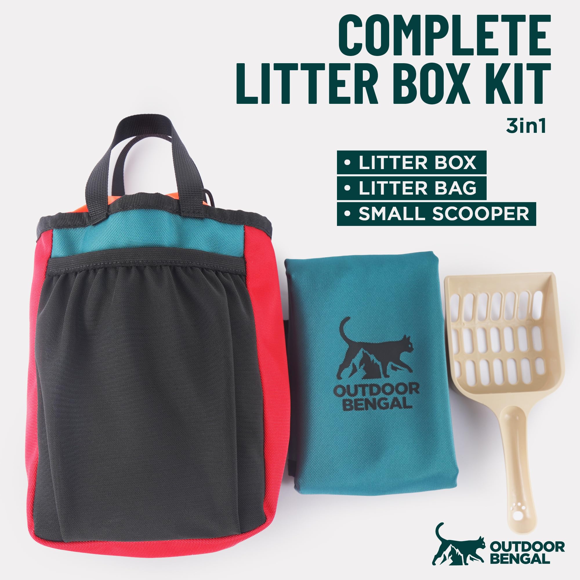 OutdoorBengal pelle litière de voyage, nettoyage rapide et simple.