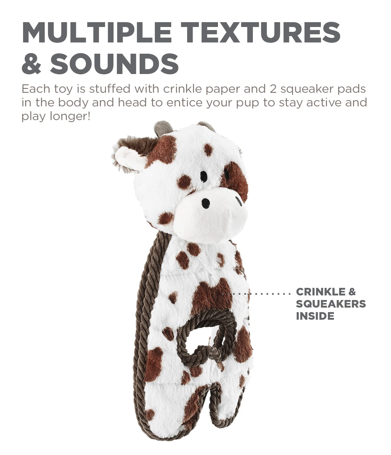 Outward Hound peluche vache sans bourre, plus propre lors des jeux