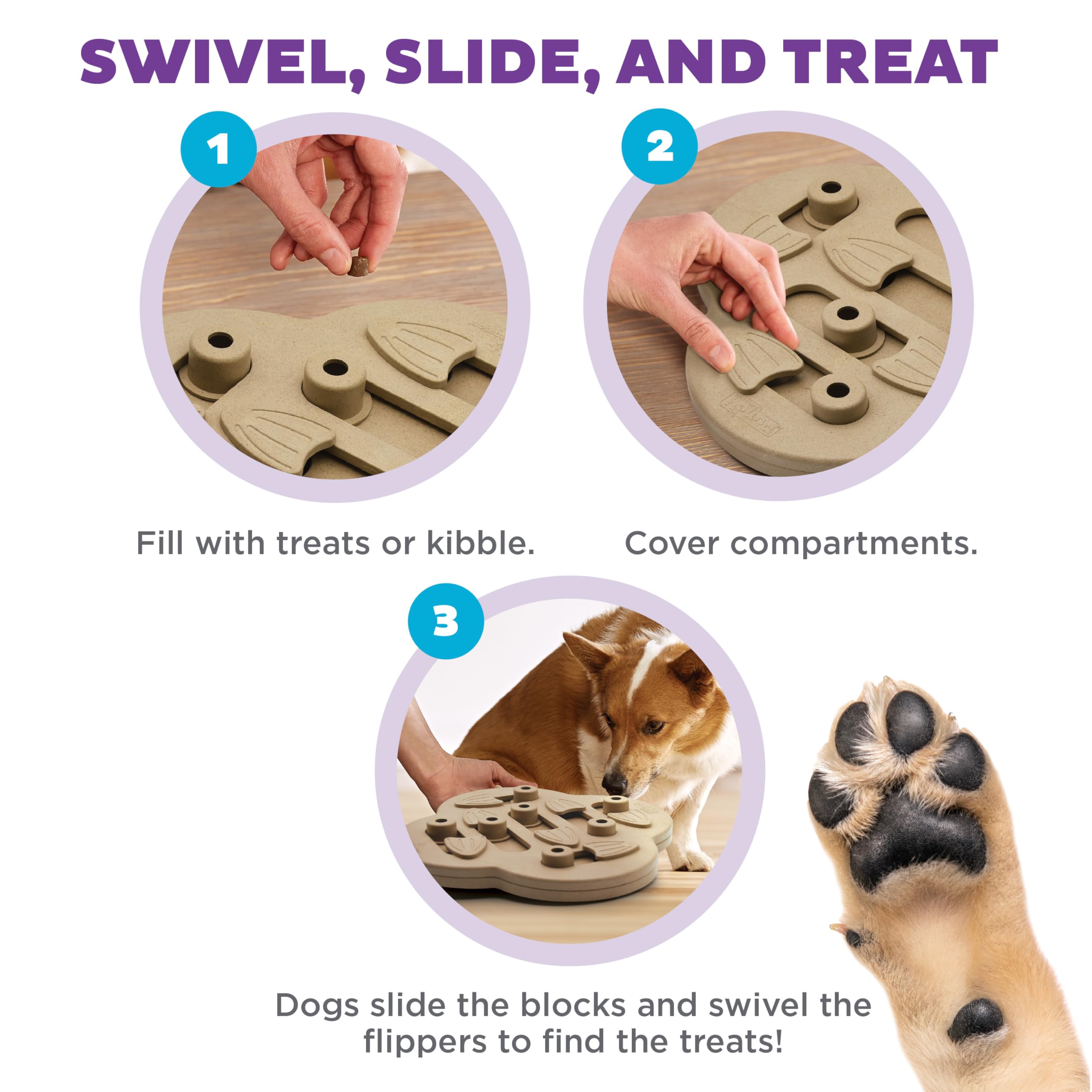 Outward Hound Dog Hide N' Slide plaques-tournantes favorisent l'engagement mental pendant le jeu.