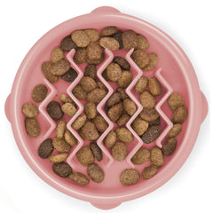 Outward Hound Fun Feeder Slo Bowl rose-ondes, mise en valeur du motif et de la couleur rose.