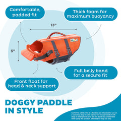 Outward Hound Granby Splash Orange, poignée de sauvetage supérieure pour aide rapide.