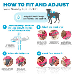 Gilet Outward Hound Granby Splash Pink, vue arrière, visibilité accrue grâce aux bandes réfléchissantes.