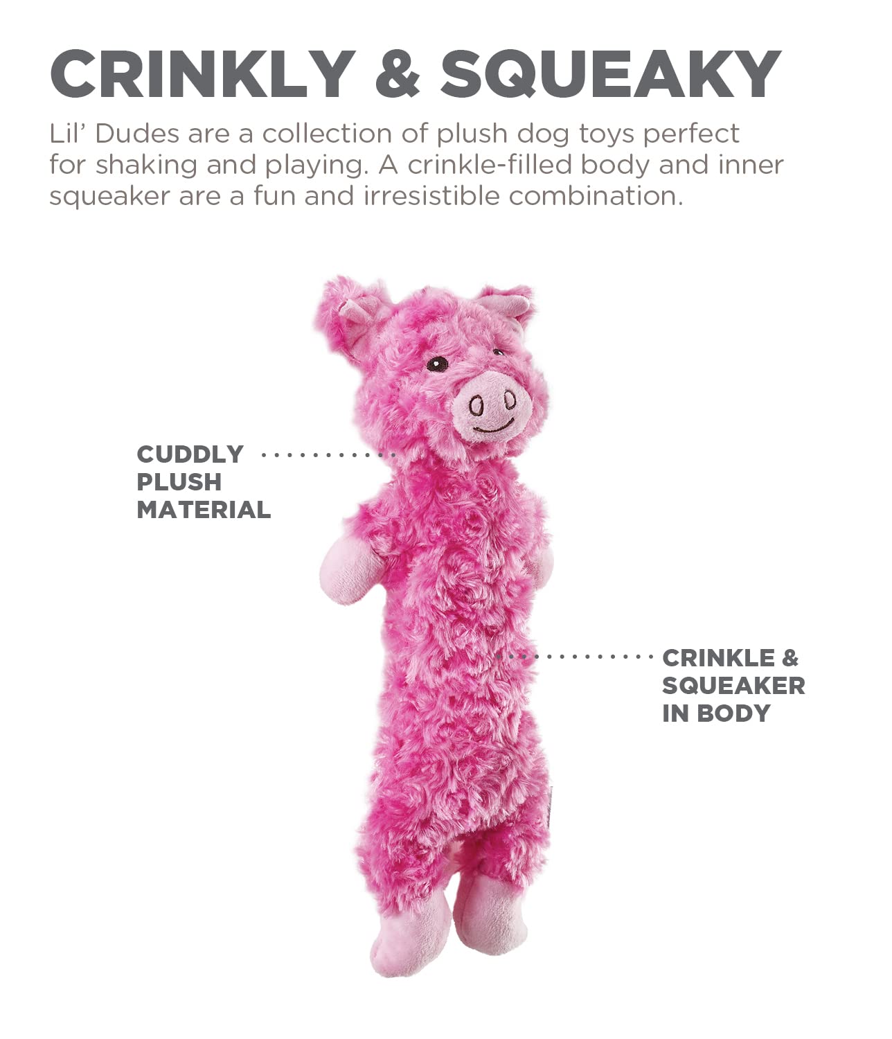 Outward Hound Lil' Dudes Cochon – peluche-sifflet allongée pour divers jeux