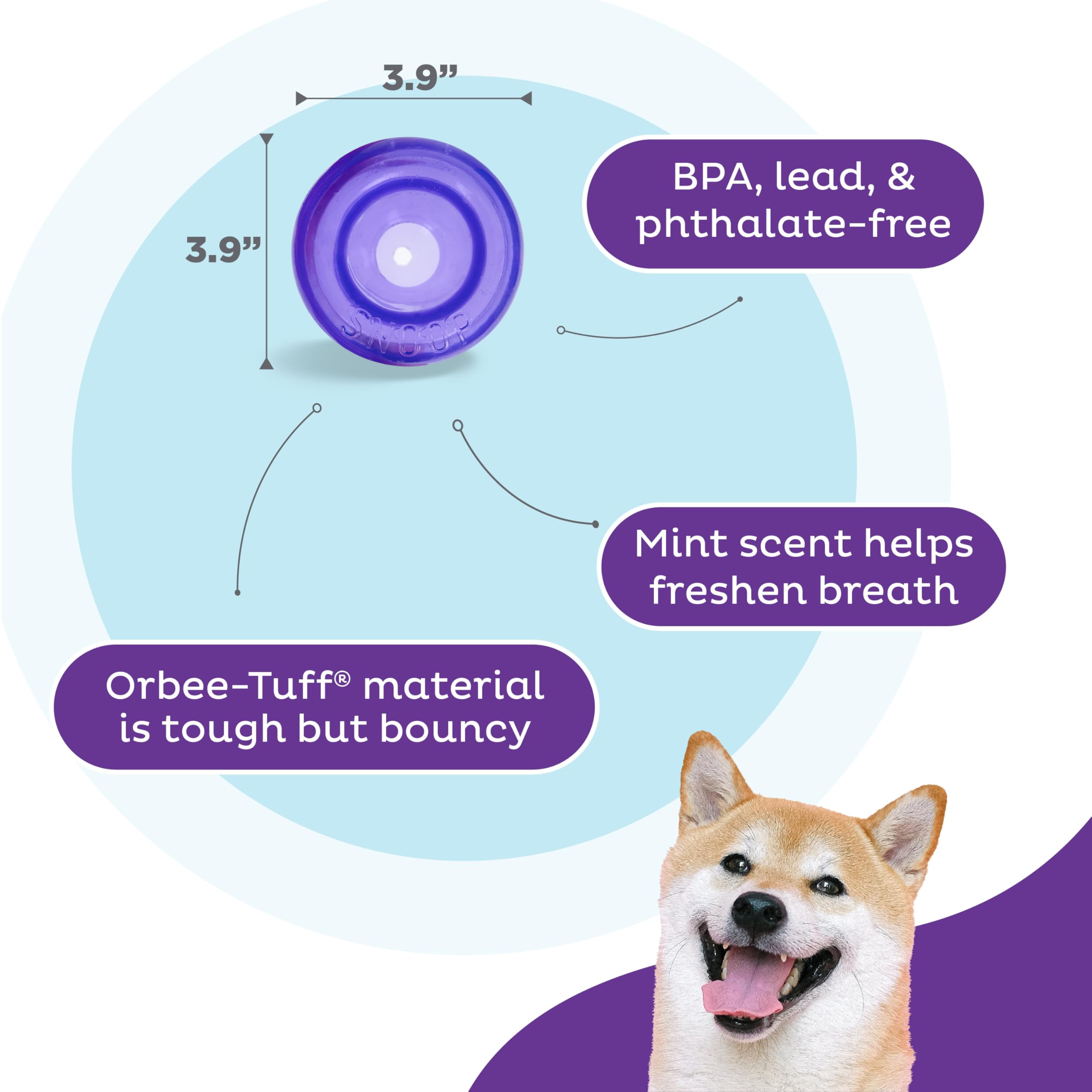 Lil' Snoop violet balle 3-9 pouces adaptée petits chiens.