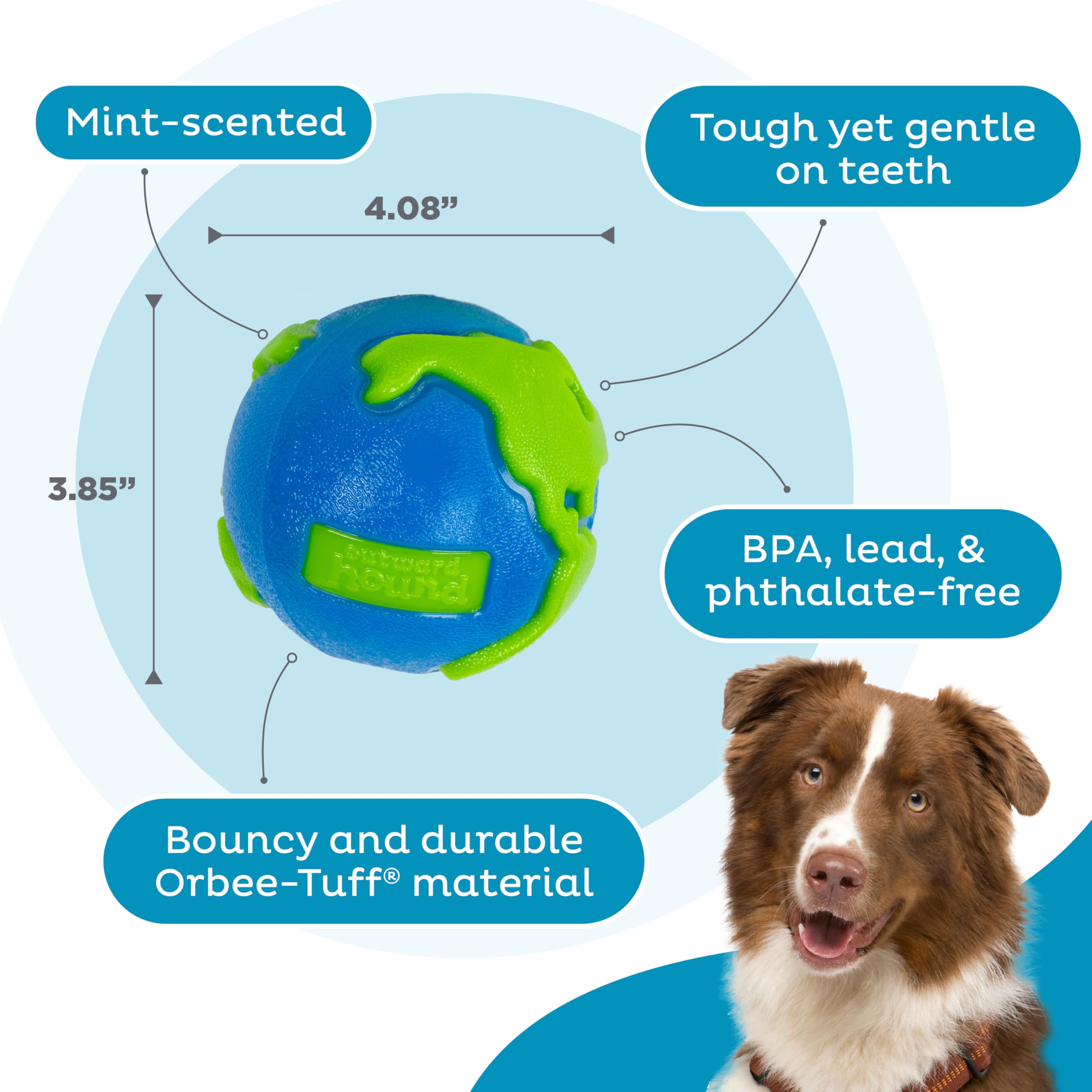 Outward Hound Planet Ball : parfum menthe pour une haleine fraîche lors du jeu.