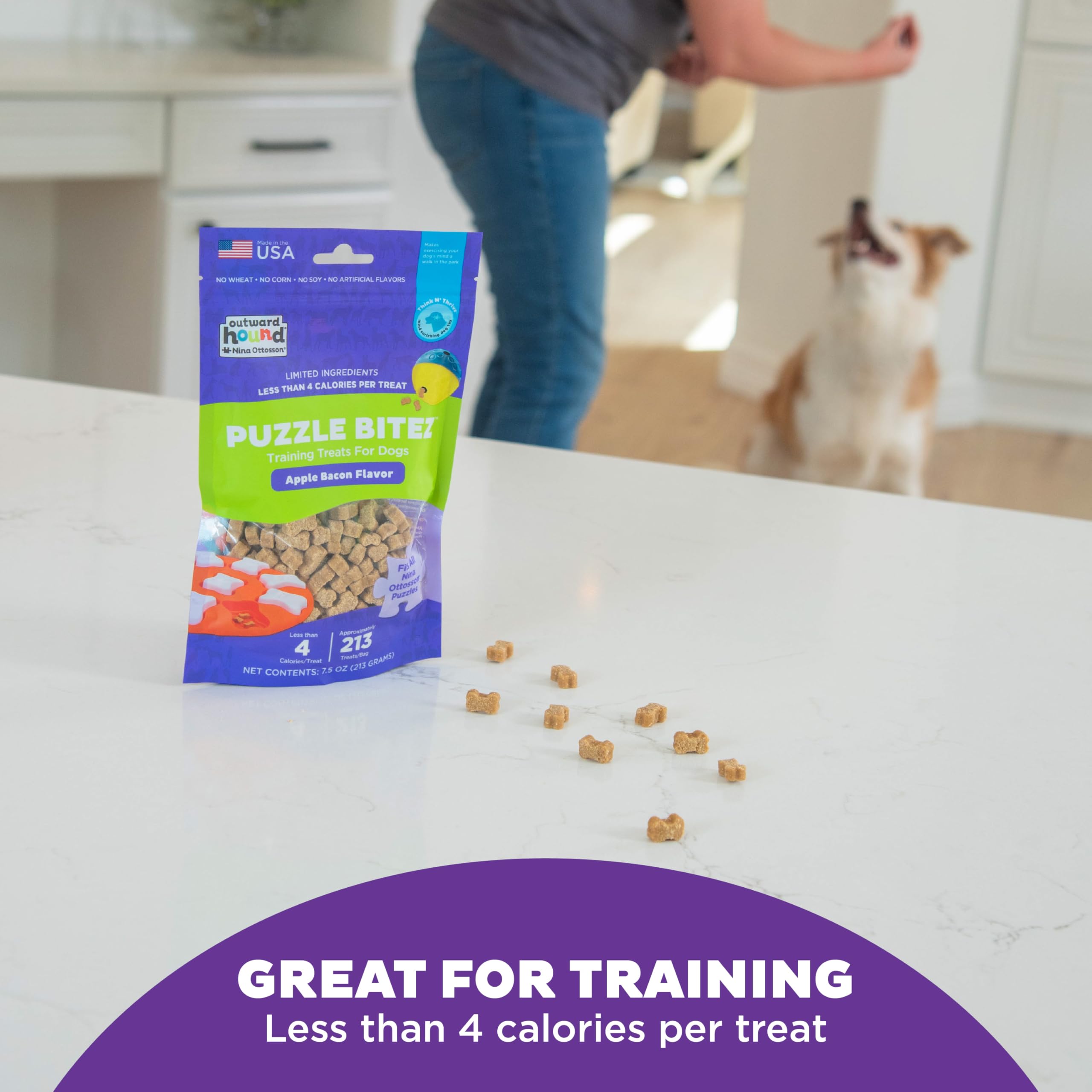 Saveur pomme bacon des friandises Outward Hound Puzzle Bitez.