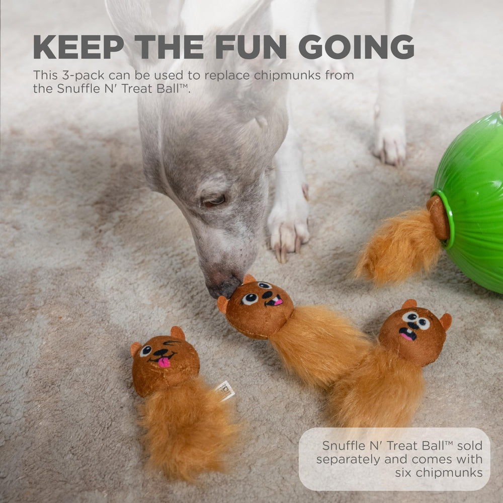 Utilisation en jeu de fetch du chipmunk Snuffle N' Treat par Outward Hound