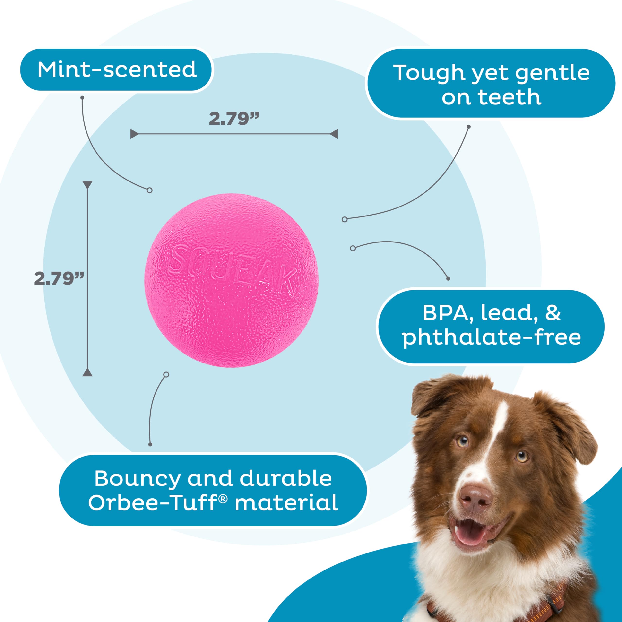 Outward Hound Squeak Ball, balle-durable rose résistant aux mordilures.