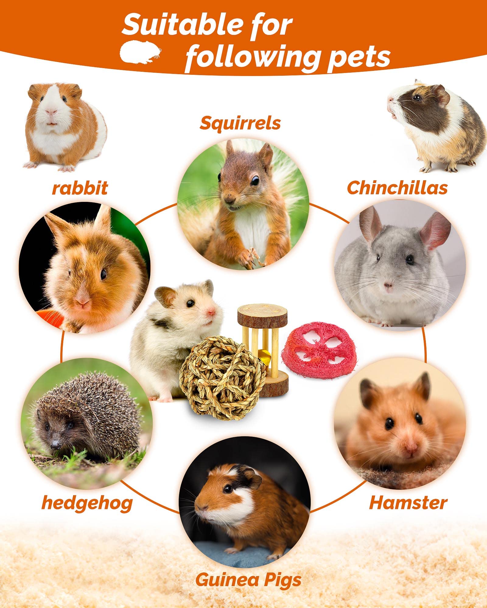 Jouet OVERTANG balle rotin – stimulation du jeu et occupe les petits animaux.