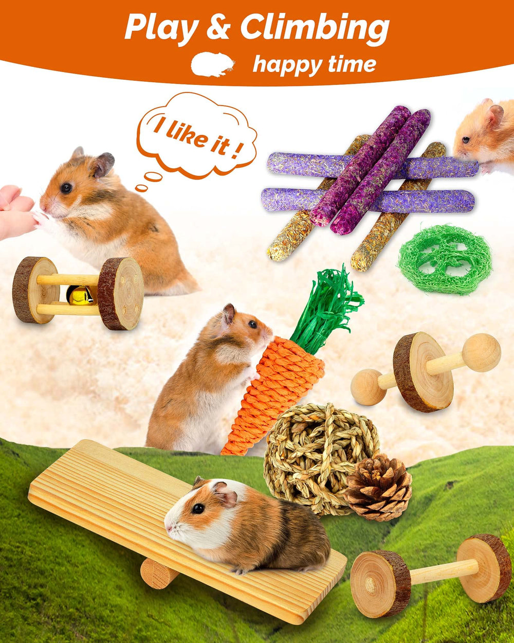 Jouet OVERTANG carotte en bois – stimule la mastication et amuse votre animal.