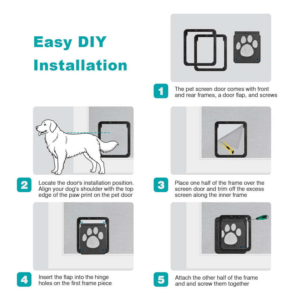 Installation facile Ownpets, montage rapide sur une porte moustiquaire existante.