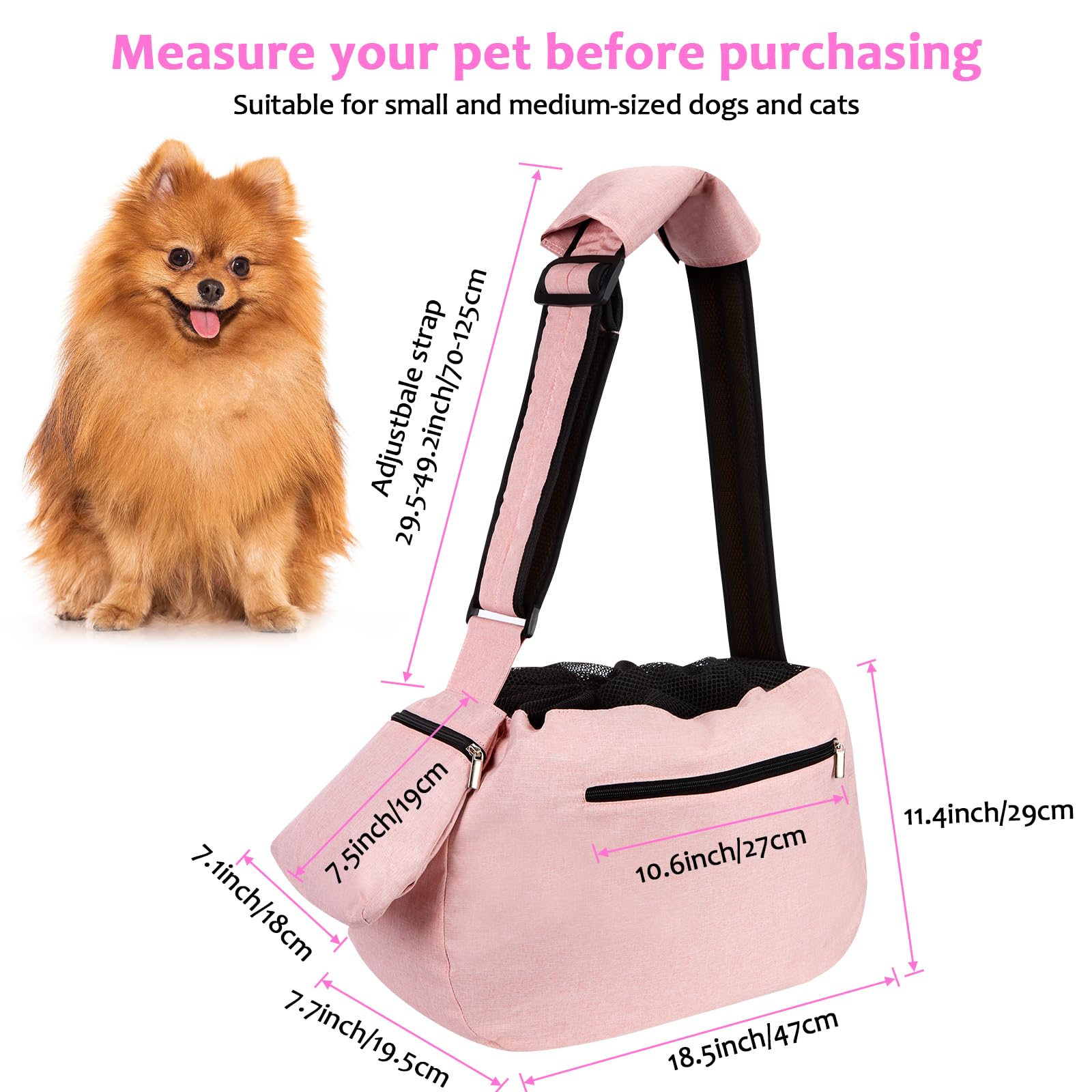Ownpets sling dimension confort rose, adapté petits et moyens animaux.