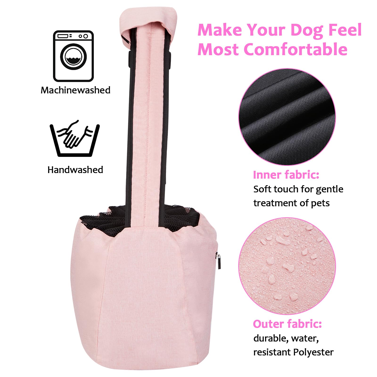 Ownpets sling utilisation mains libres rose, pratique en ville.