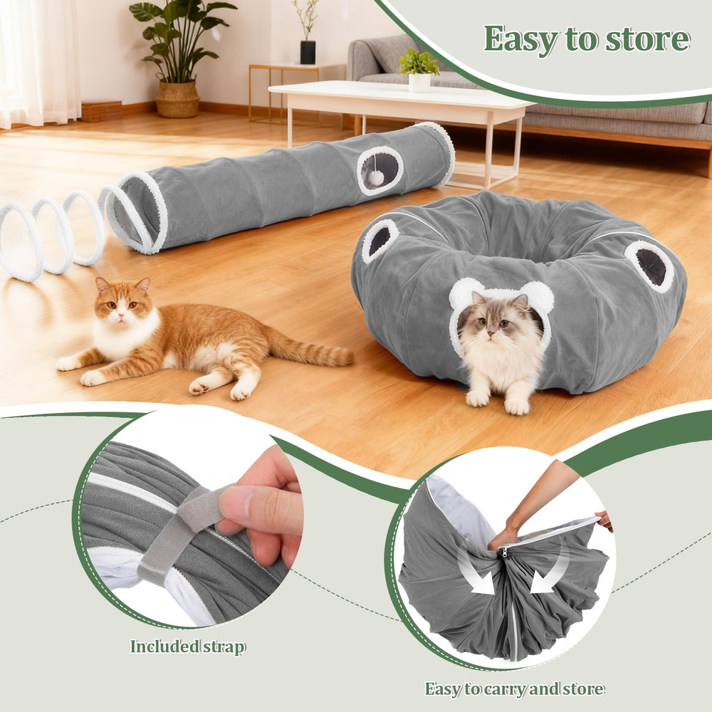 Ownpets tunnel cabane douce gris, refuge confortable pour sieste et repos.