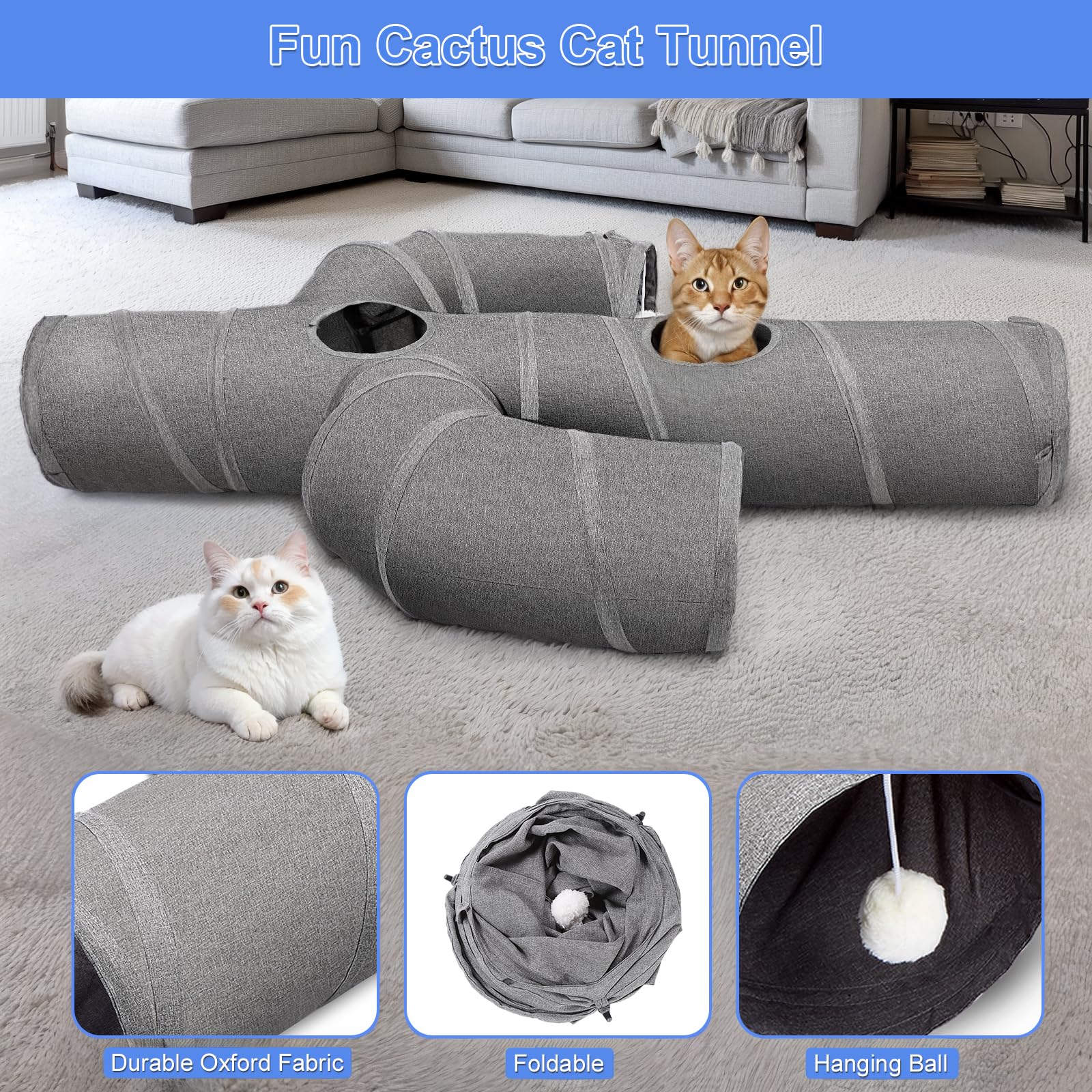 Balle suspendue centrale du tunnel Ownpets stimule la curiosité féline.