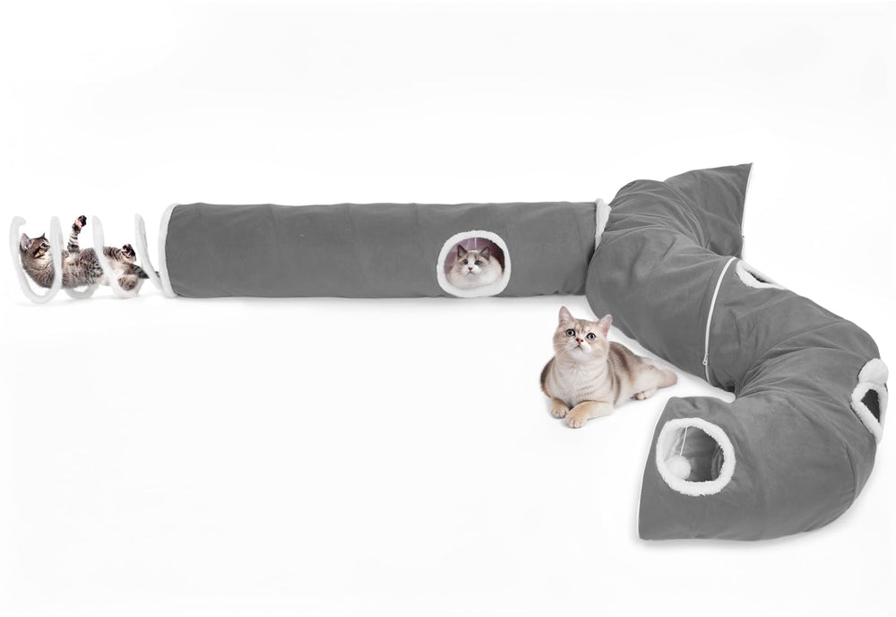 Ownpets tunnel multi-animaux gris, parfait pour familles avec plusieurs compagnons.