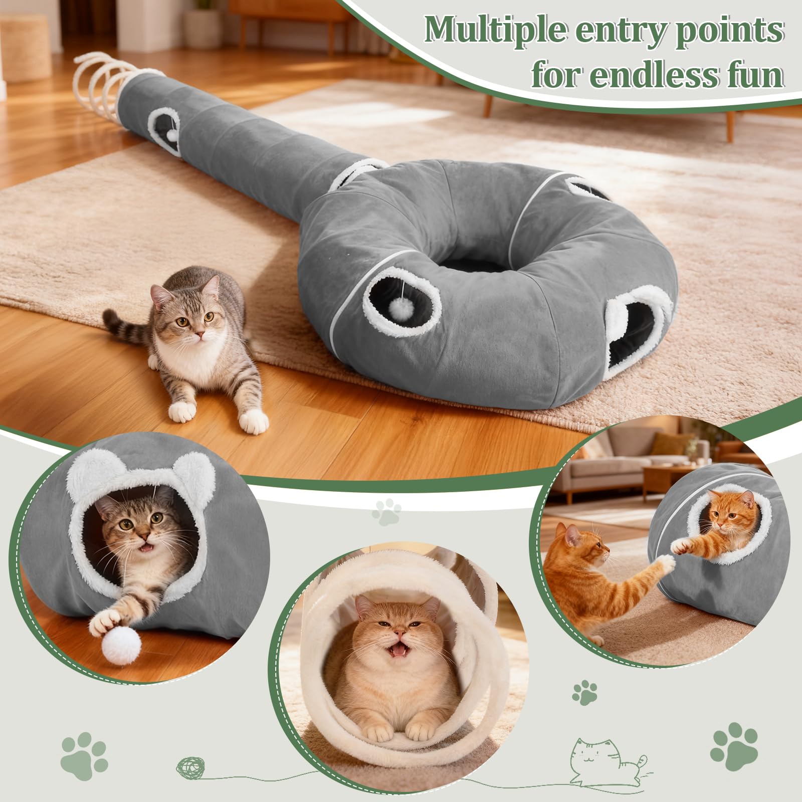Ownpets tunnel pliable gris, rangement facile pour petits espaces.