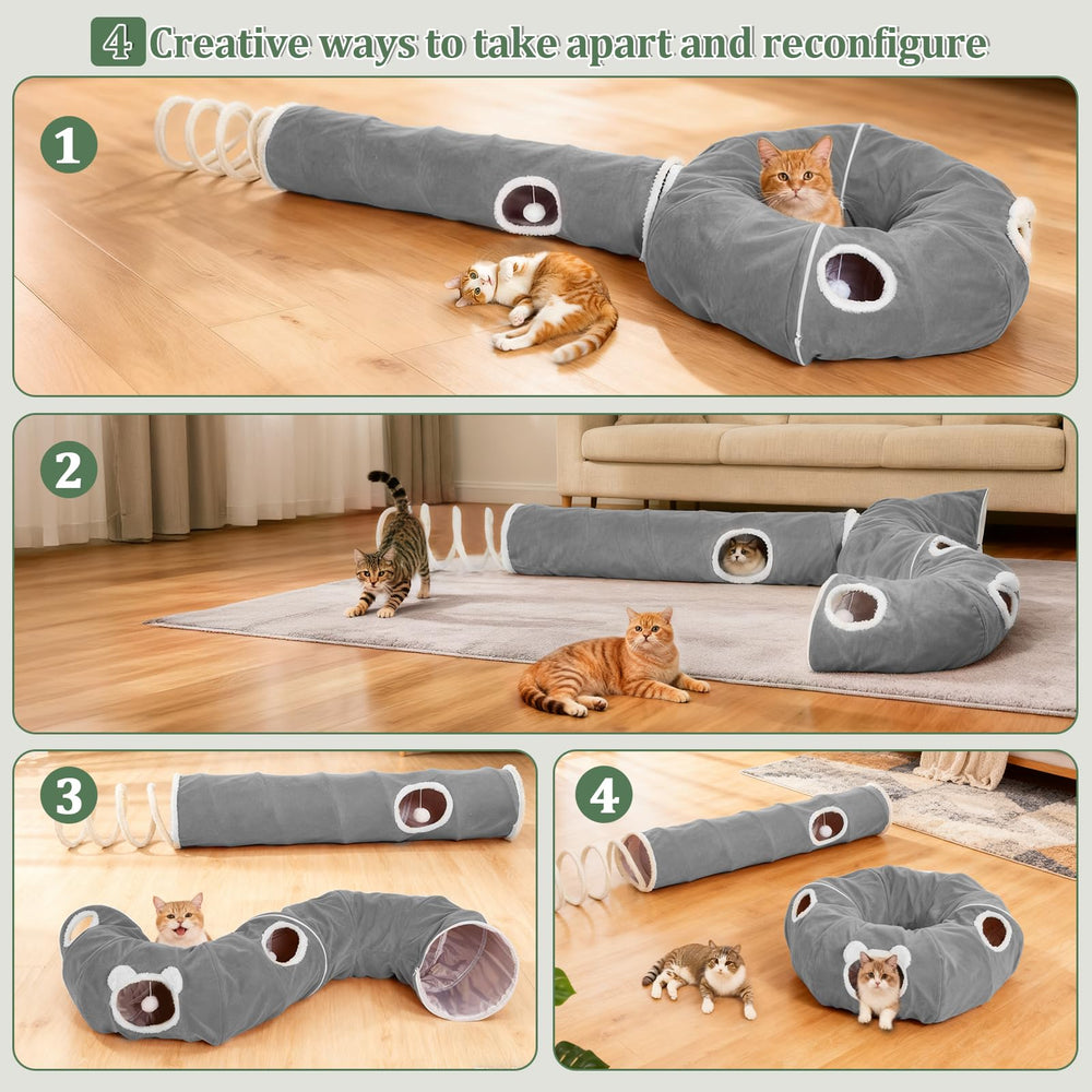 Ownpets tunnel chat spirale gris, jouet interactif stimulant l'activité.