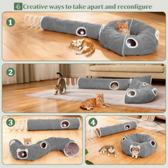 Ownpets tunnel chat spirale gris, jouet interactif stimulant l'activité.