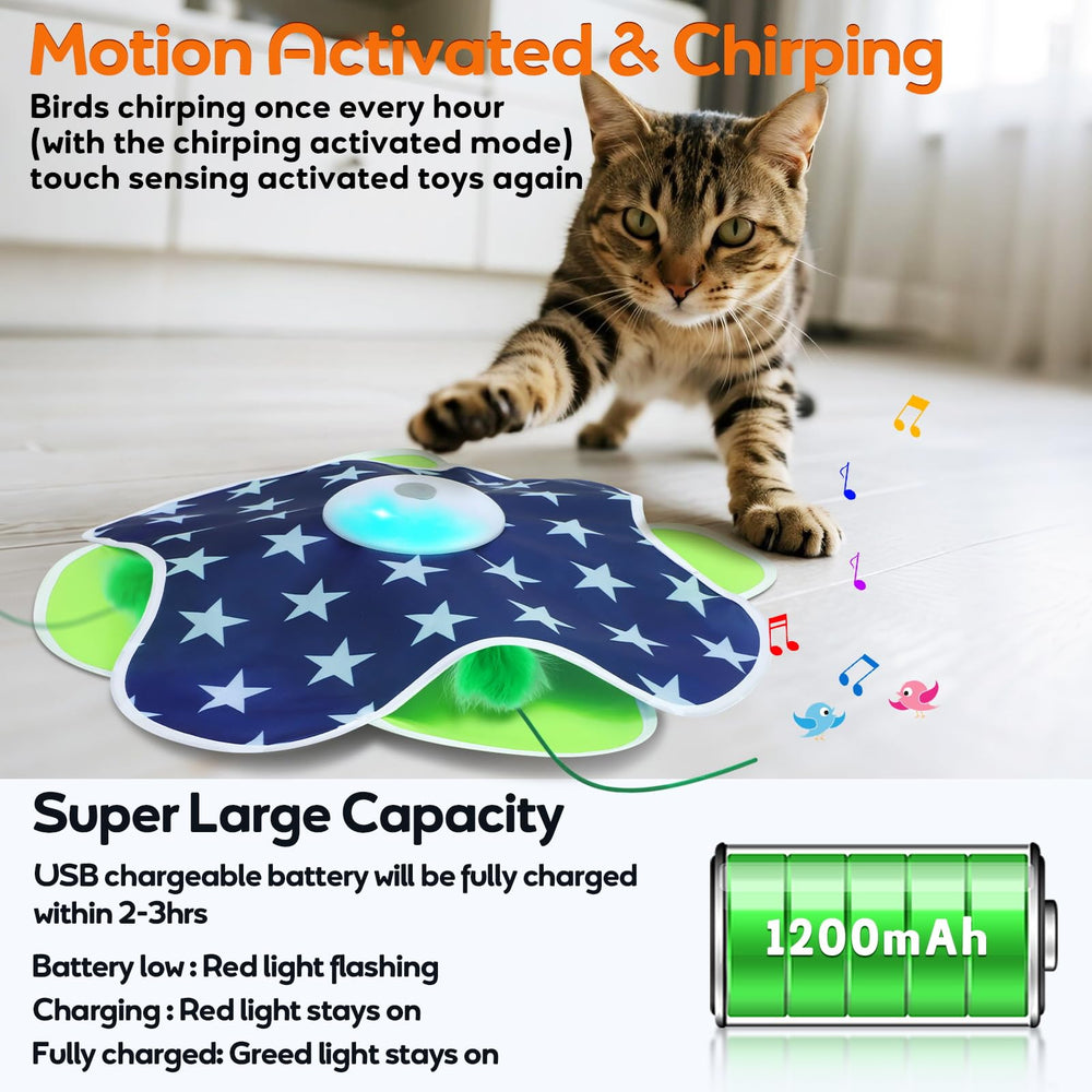 Oxawo-jouet-chat autonomie énergie, batterie rechargeable 1200mAh et charge rapide.