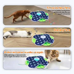 Oxawo-jouet-chat double texture bleu-vert, griffes et jeu varié.