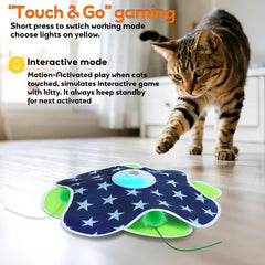 Oxawo jouet-chat plume cachée dans tapis, exploration et curiosité accrues.