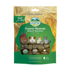 Friandises Oxbow d’orge bio pour lapin et cobaye, collation naturelle et savoureuse.