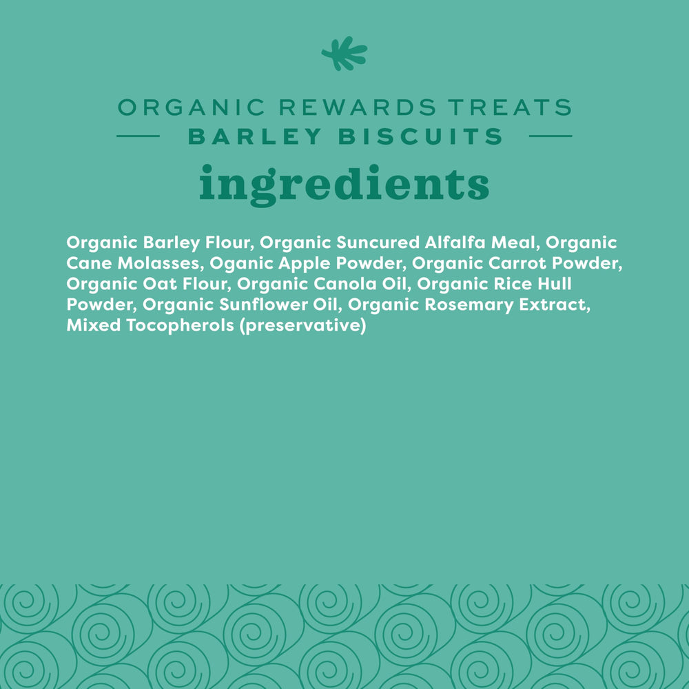 Collation quotidienne petit animal: biscuit orge bio et saveurs naturelles.