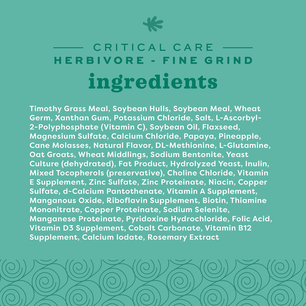Sachet de 100 g Oxbow Critical Care Herbivore, kit nutritionnel d’urgence.