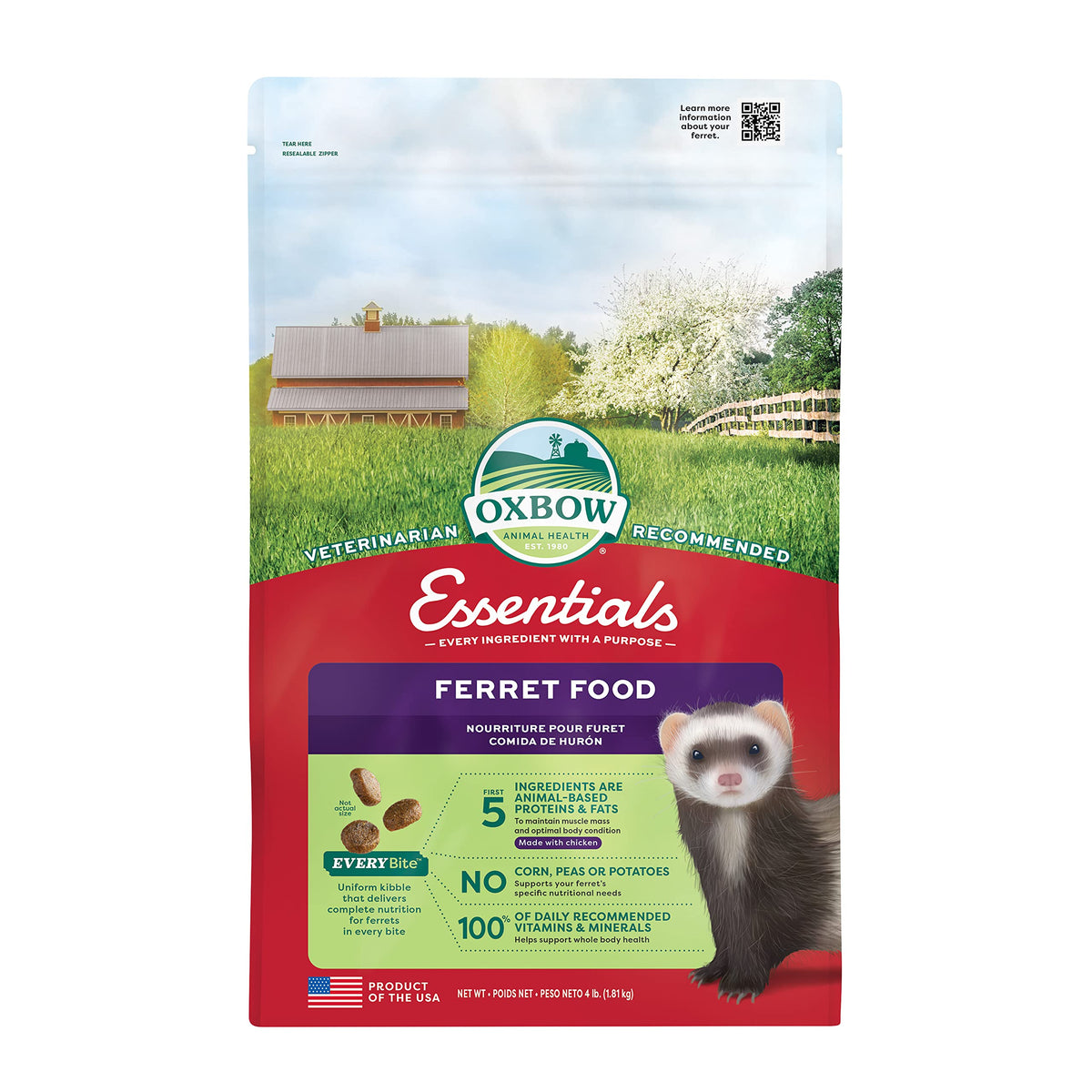 Oxbow Essentials Ferret Food – sac 4 lb, nourriture complète pour la vitalité des furets.