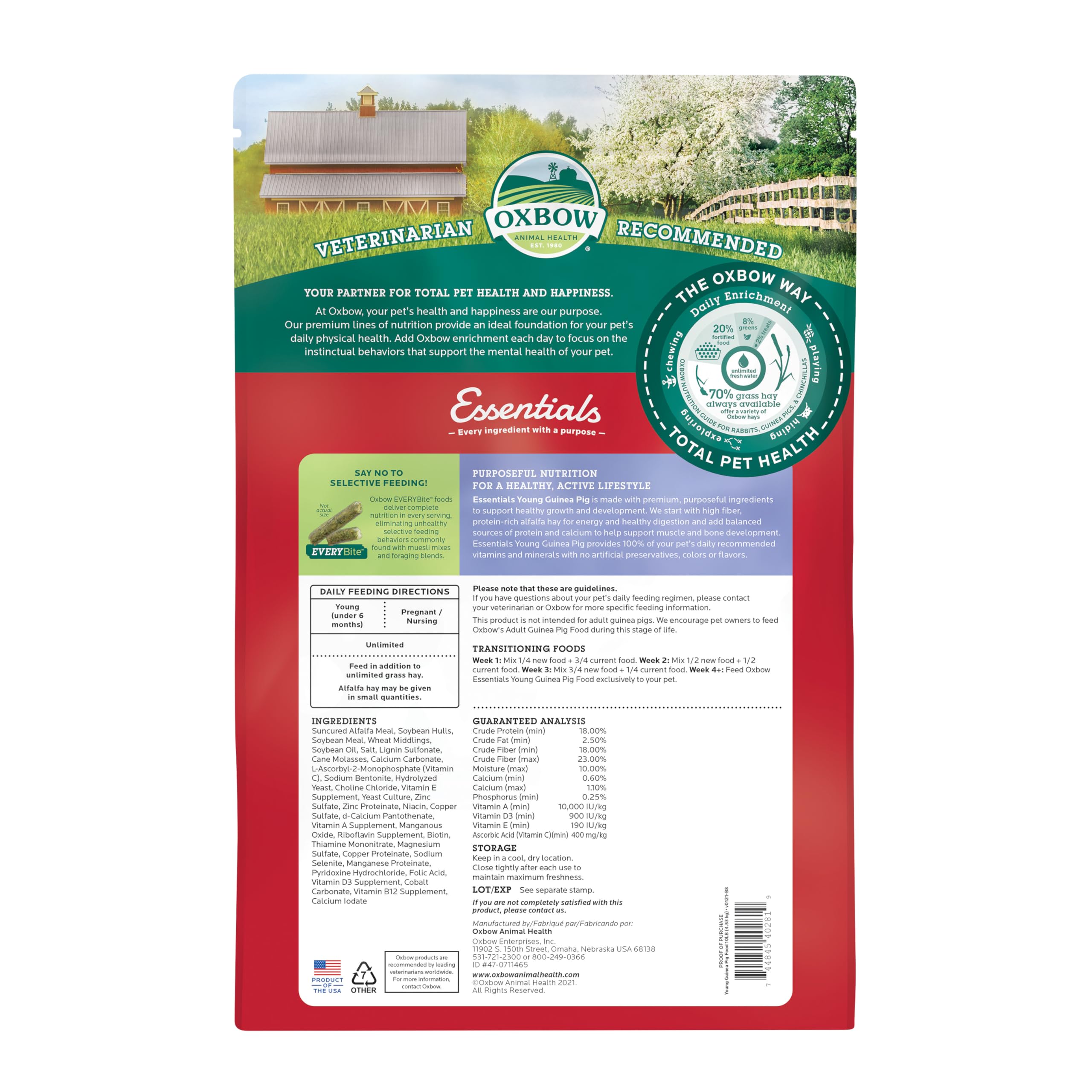 Oxbow Essentials granules cobaye jeune visuellement homogènes.