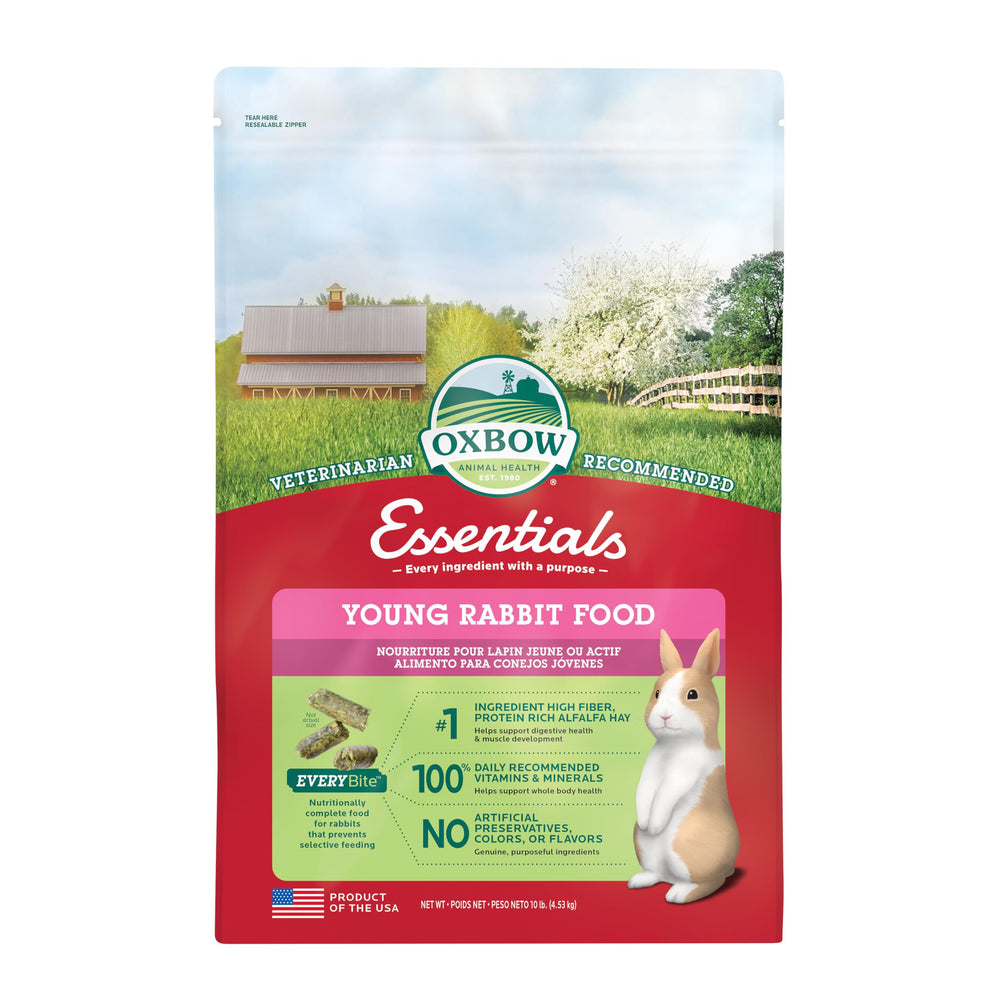 Oxbow Essentials Jeune Lapin – granulés riches en fibres pour digestion et énergie.