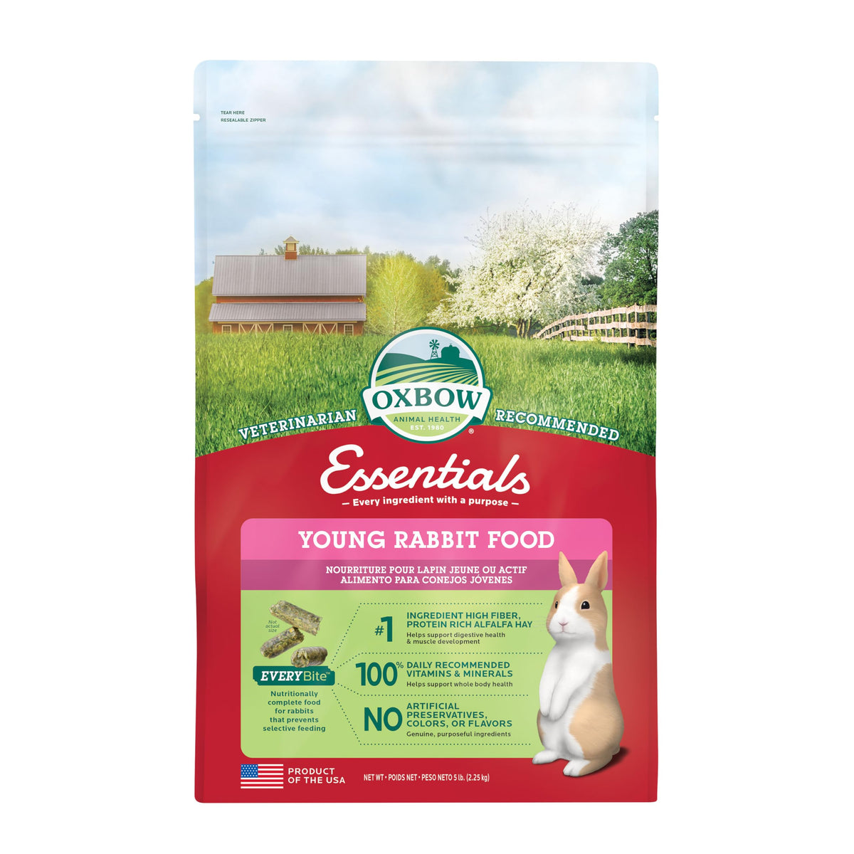 Oxbow Essentials sachet-nourriture-lapin-jeune, favorise croissance et énergie durable.