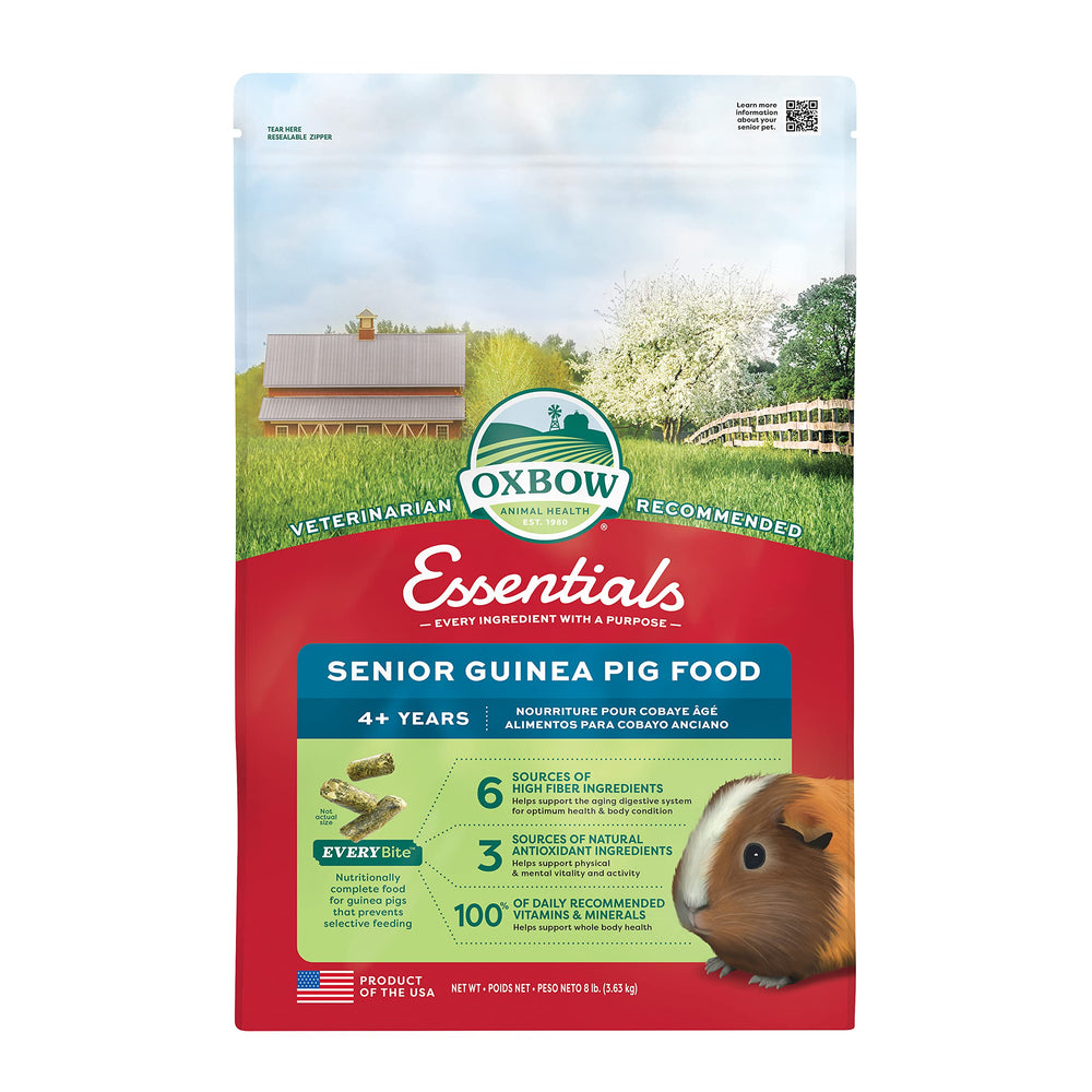 Oxbow Essentials sénior pour cochon d’inde avec granulés, soutien digestif.