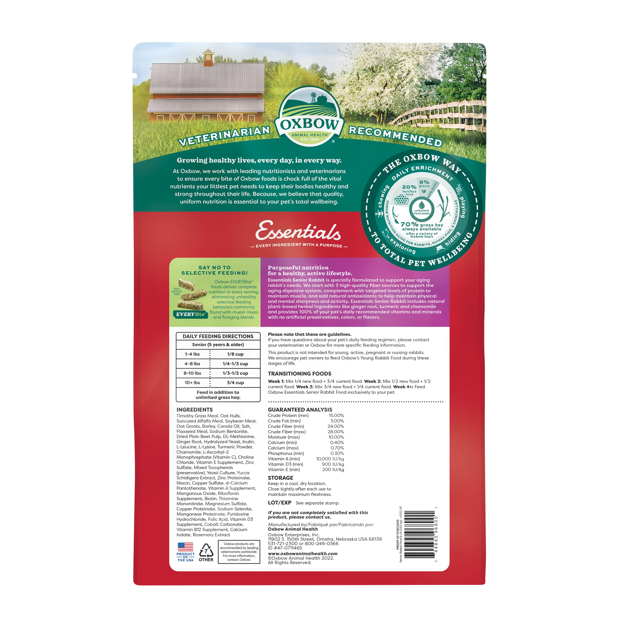 Pellets riches en fibres d'Oxbow Essentials Senior soutenant la digestion.