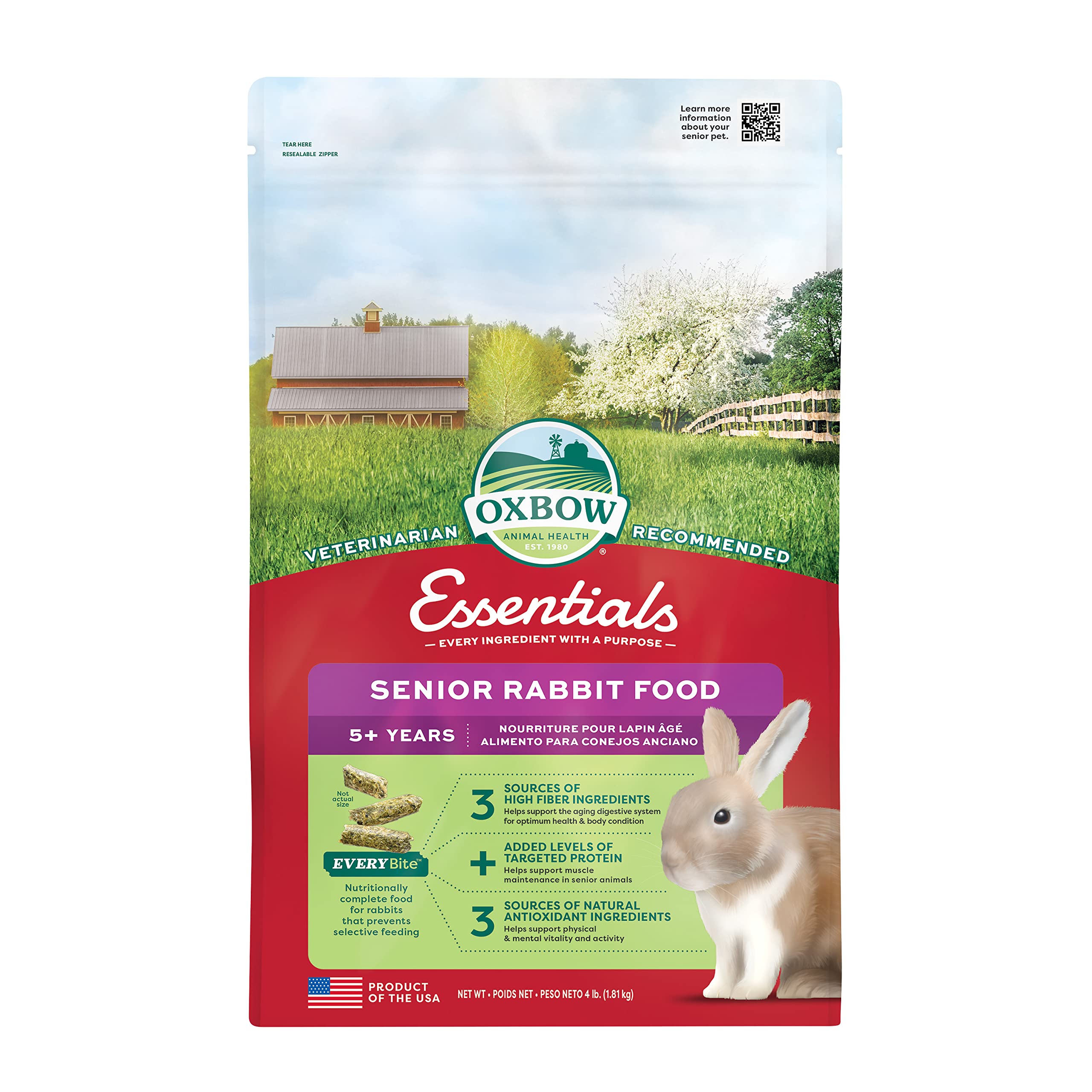Oxbow Essentials Senior – pellets équilibre-fibres pour lapin âgé et digestion stable