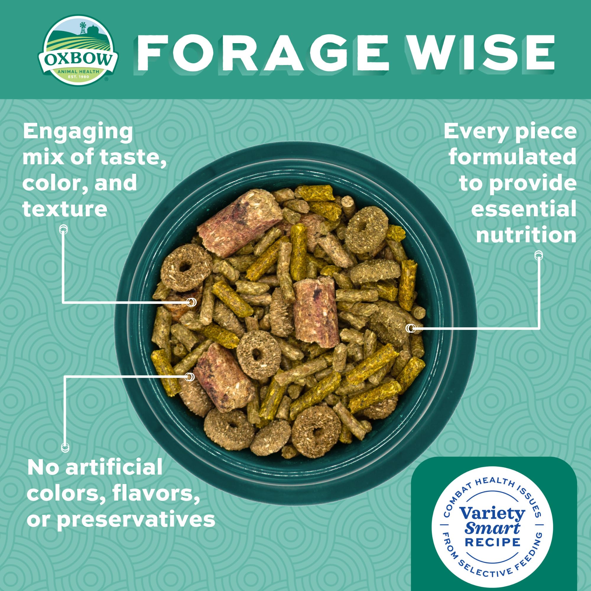 Oxbow Forage Wise: prébiotiques et antioxydants soutiennent la digestion et l’énergie.