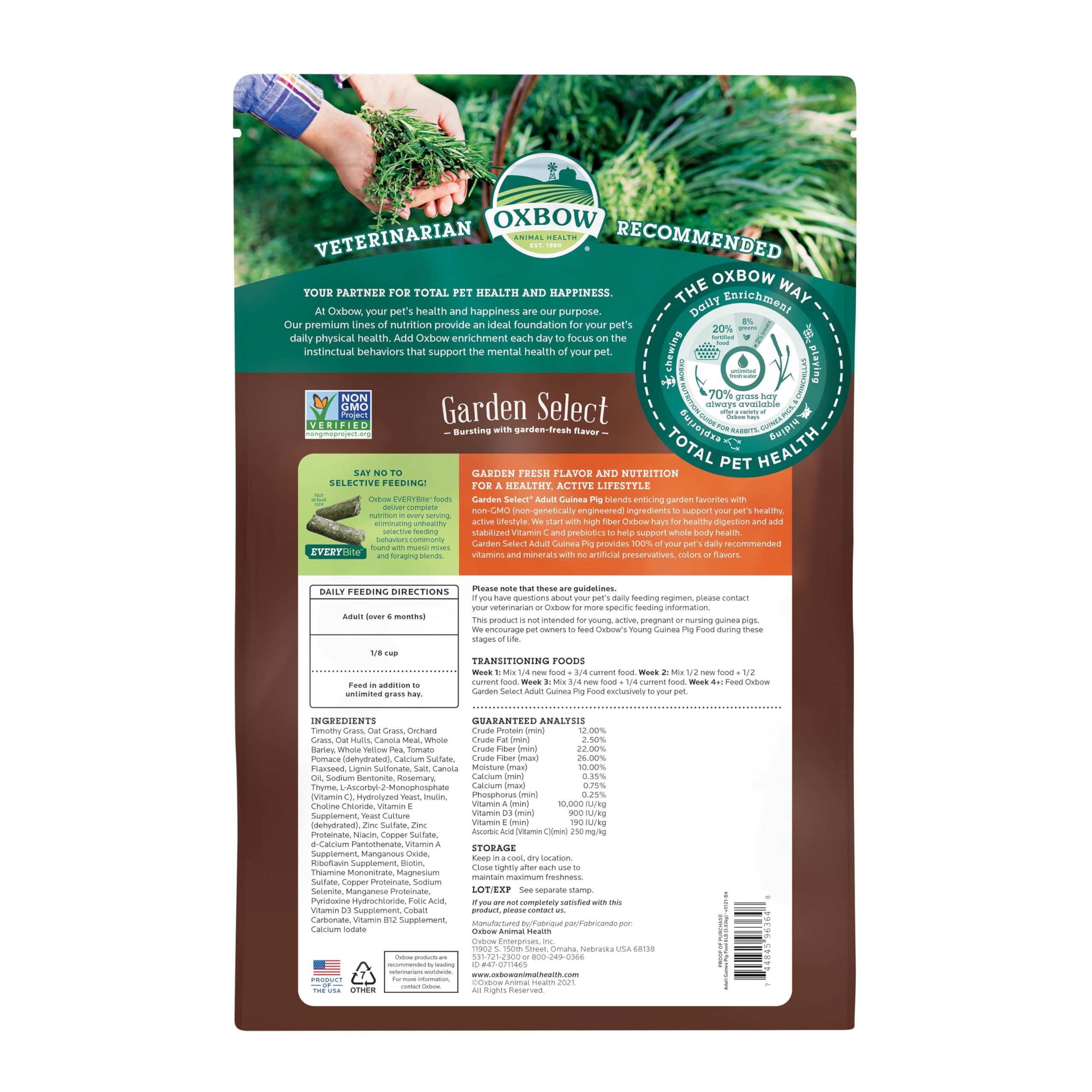 Oxbow Garden Select: formule non-OGM sans soja, respectueuse des choix alimentaires.