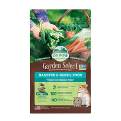 Le granulé Oxbow Garden Select pour hamster et gerbille dans un bol, texture equilibree.