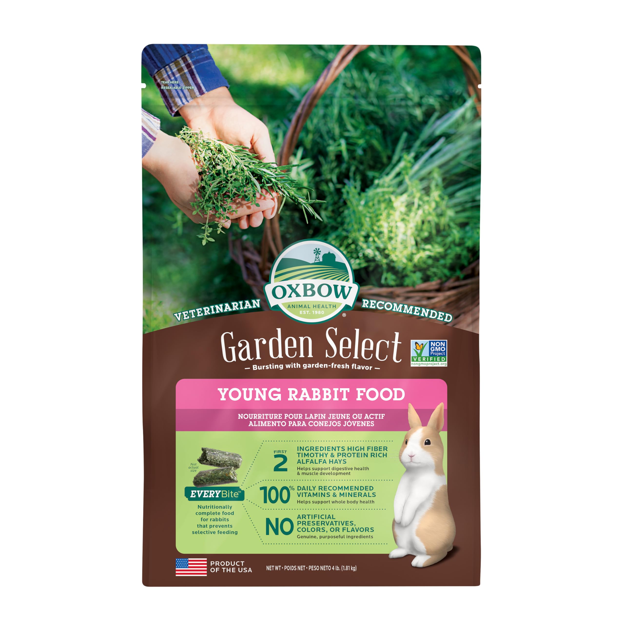 Oxbow Garden Select jeune lapin granulés: nutrition complète pour la croissance et l'énergie.