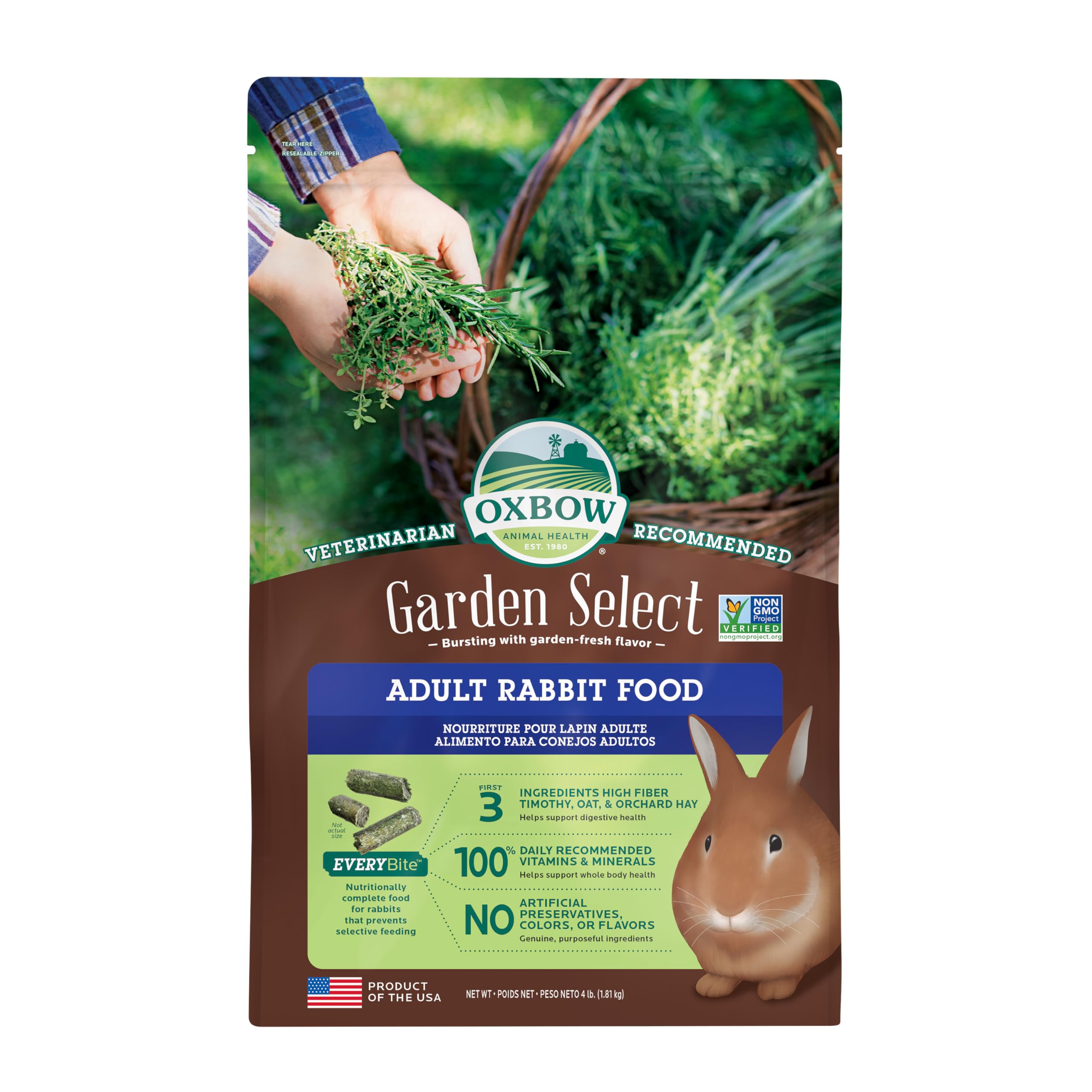 Sac Oxbow Garden Select 4 lb pour lapin adulte, haute fibre.